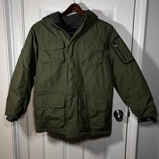 Lands' End Youth Winter Jacket With Fur Hood/ Sherpa Boys Size Large 14/16 Olive