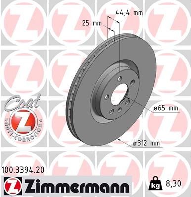2X Zimmermann 100.3394.20 Bremsscheibe FüR Audi-image