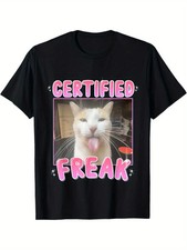 Certified Freak Cat Funny Meme Sarcastic Goofy Cats Graphic T-Shirt for Men - 10
