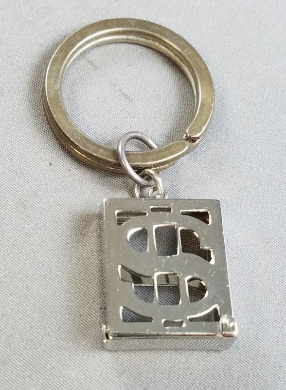 Vtg Wells Sterling Silver Dollar Sign Box Key Ring (S37)