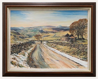 Gerahmtes zeitgenössisches Öl, Winterspaziergang in den Yorkshire Dales