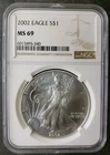 2002 $1 American Silver Eagle Dollar NGC MS69