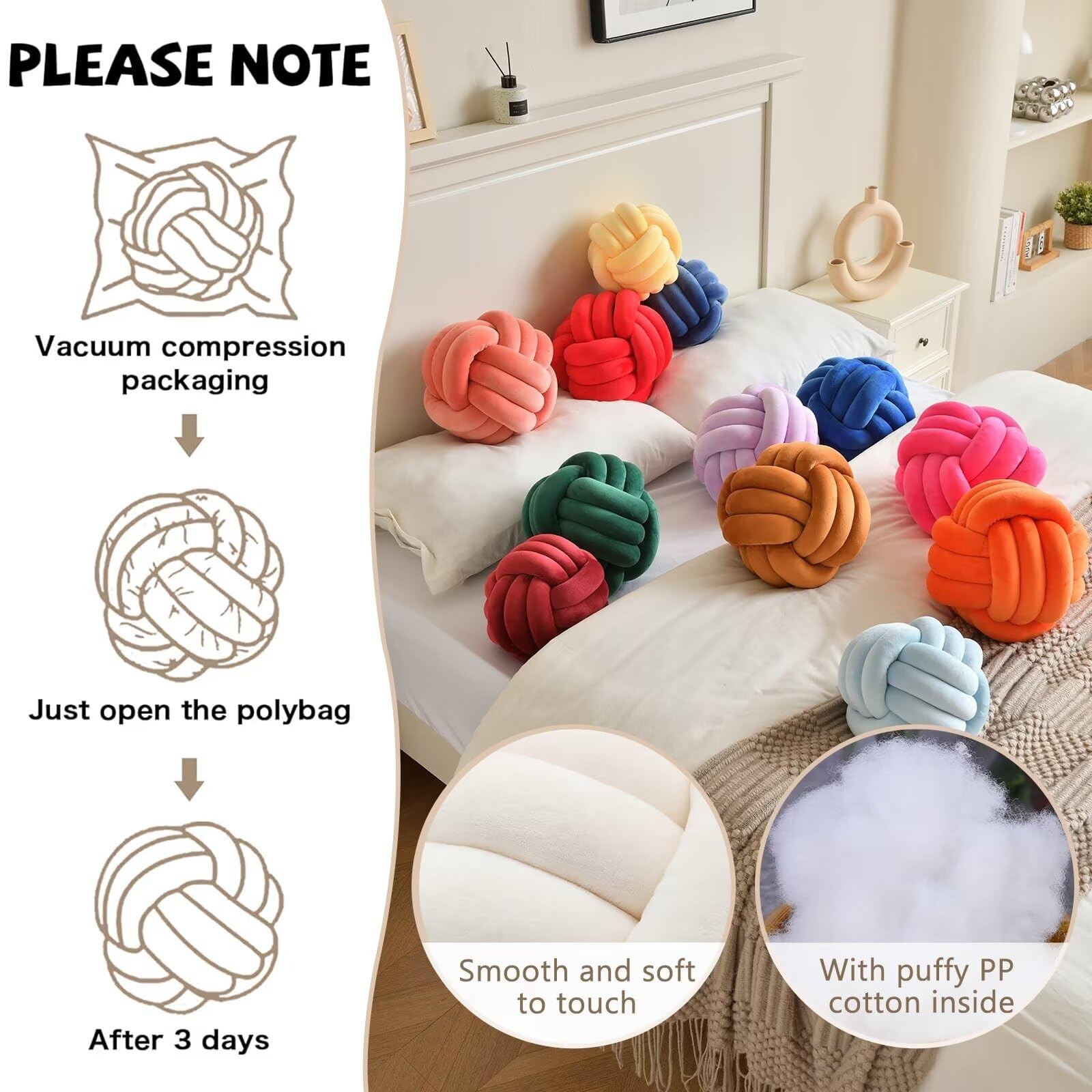 Decorative Throw Knot Pillow for Home Chair Sofa Couch Bed Aesthetic Round Ve...