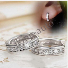 925 Sterling Silver Crystal Stud Hoop Earrings Fashion Women Jewelry 