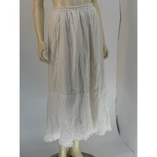 Antique Victorian Edwardian White Cotton Petticoat Lace Embroidery Skirt 1880s