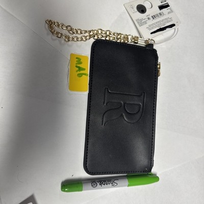 Time & Tru Black Wristlet Wallet   Letter R   Faux Leather   New