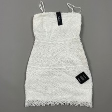 Lulus White Crochet Lace Mini Dress Adjustable Straps Scalloped Hem Size S