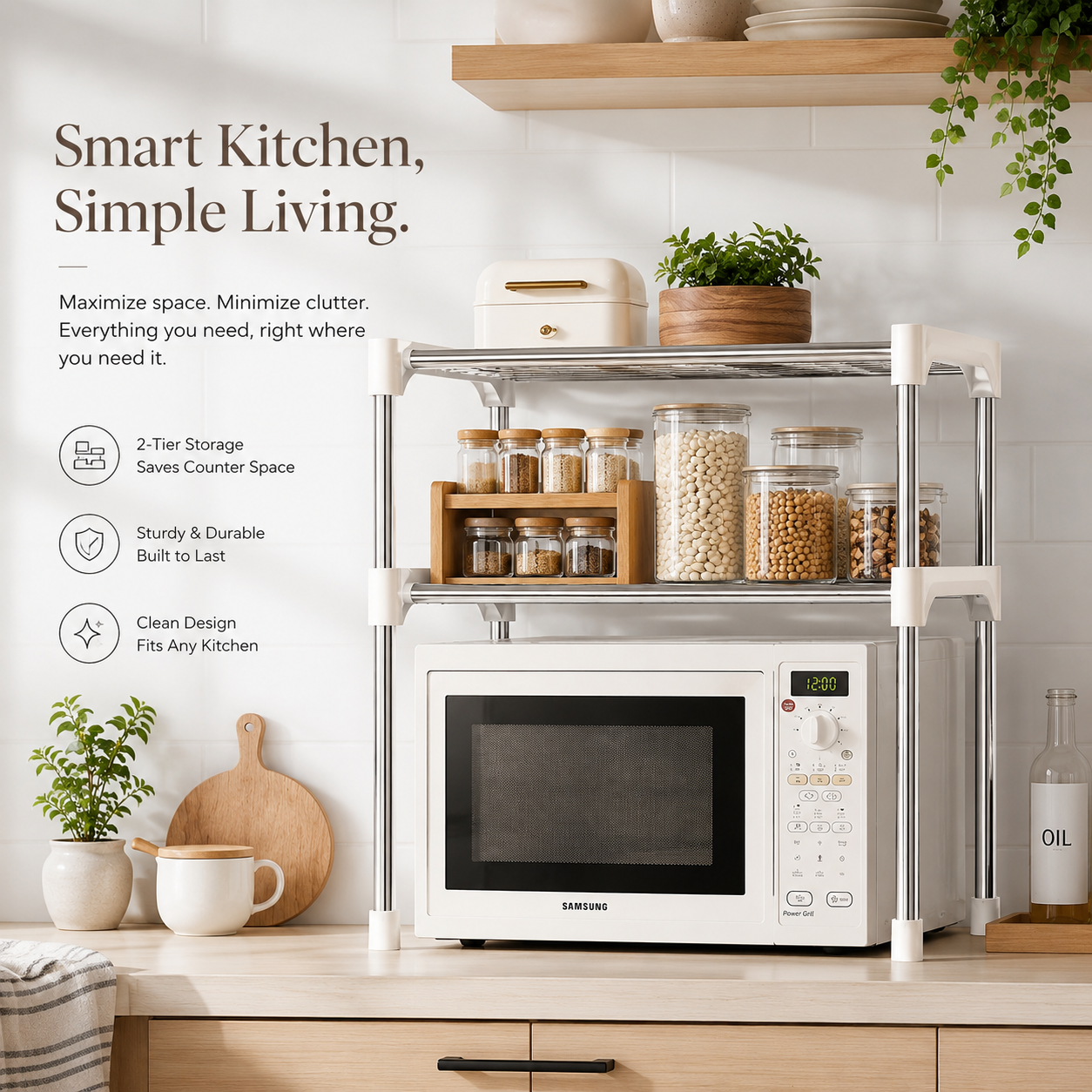 Shelf Microwave 2 Tier Kitchen Stand Countertop Storage Space Saving Rack