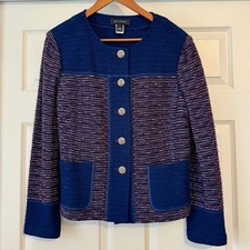 St. John Navy Blue  Maroon Knit Blazer Jacket Size 12