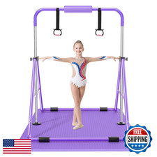 Safly Fun Gymnastics Bar w/ Mat for Kids 3-11, Foldable, Adjustable 35"-51"