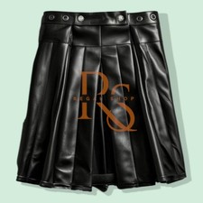 Men's Belted Style Black Leather Kilts In Genuine Soft Lambskin Leather Kilt