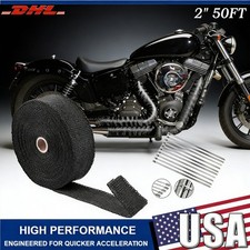 2 50ft Roll Fiberglass Exhaust Wrap Header Pipe Heat Tape Black 10 Ties Uas