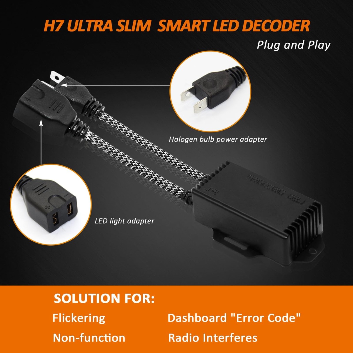 Bestview H7 LED Canbus Decoder Kit Anti-Flicker Resistor Warning