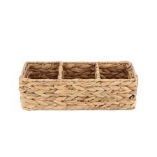Woven Water Hyacinth Storage Basket Divided Basket with 3-Section Wicker Bask...