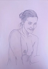 Framed Original Pencil Drawing of Stylized Female Figure — listing 3