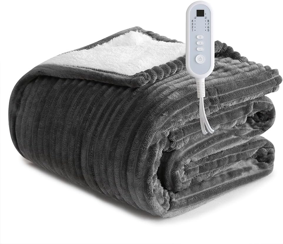 Sheet&Joy Heated Blanket Electric Grey Throw - 50"x60" Heati