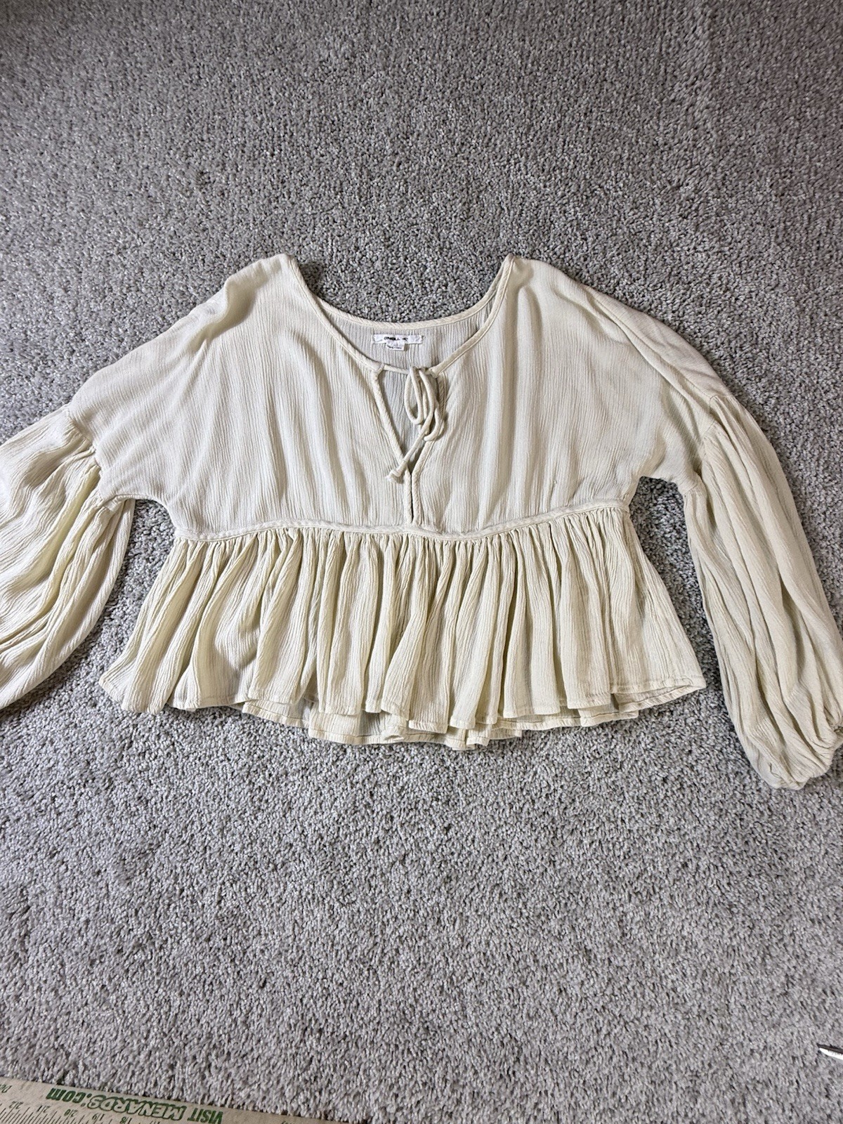 O'Neill Women's Rosie Top Woven Boho Long Sleeve Cropped Ivory Size Large