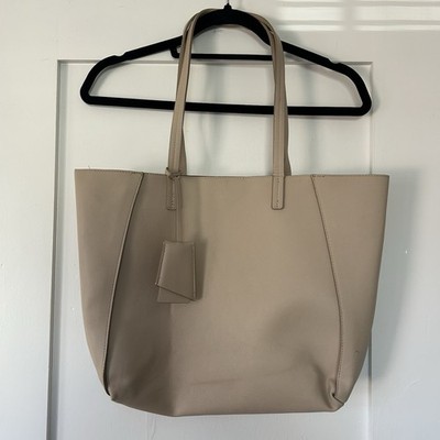 Zara Basic Light Tan Tote Bag Faux Leather Shoulder Large Vinyl Polyurethan