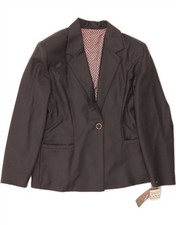 VINTAGE Womens 1 Button Blazer Jacket UK 14 Medium Grey Wool CO26