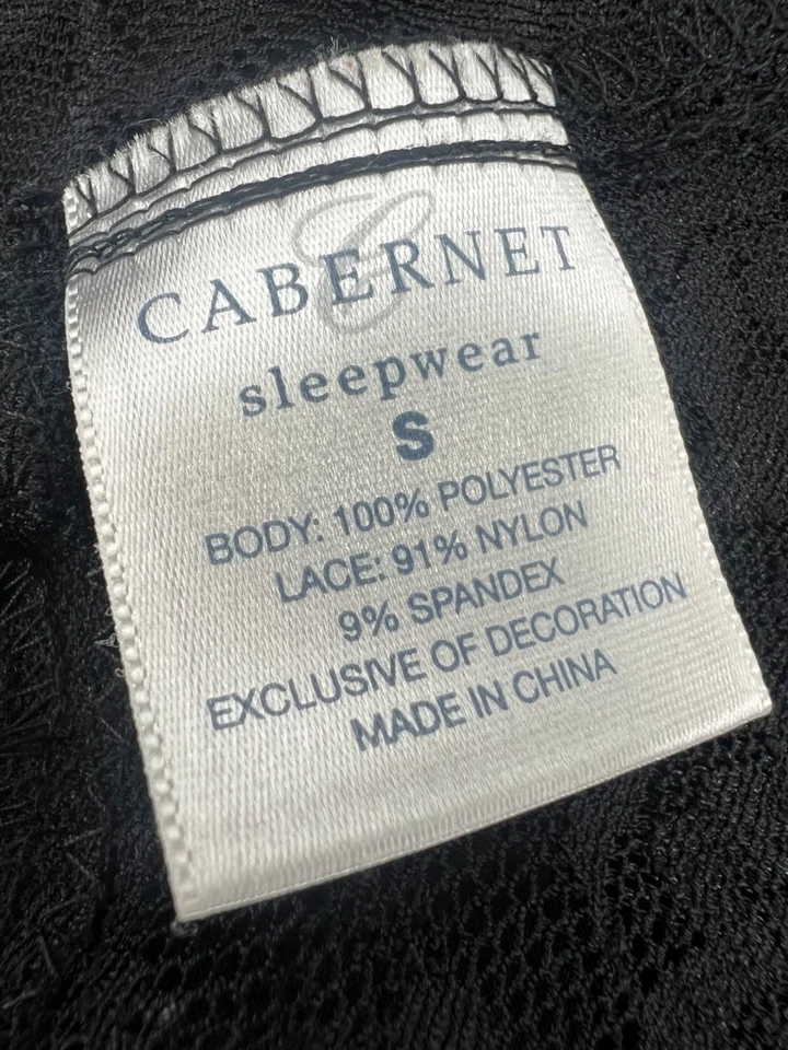 Cabernet S Black Satin Slip Dress Lace Inset Nightgown Lingerie 90s Romantic - Image 4 of 4