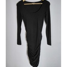 EXPRESS Black Long Sleeve Ruched Dress Solid Knit Midi Women Size XS