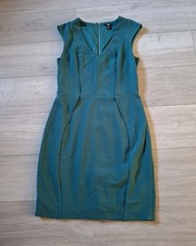 H&M Forest Green Stretch Shift Pencil Dress Smart Office Work Classic UK12/14