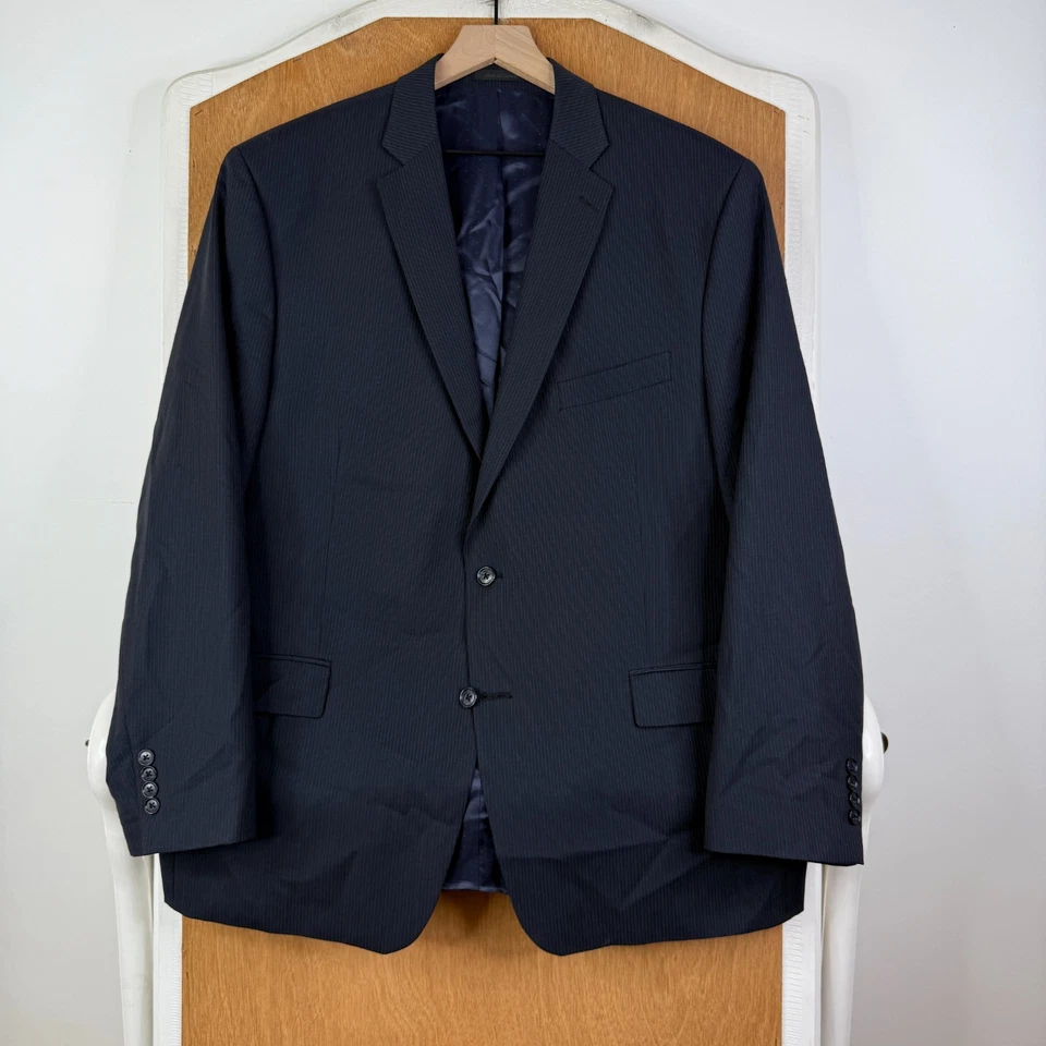 Calvin Klein Suit Mens 46R Navy Blue Pinstripe 2 Button 100% Wool Pants 36x31 - Image 2 of 4