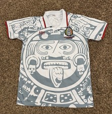 Vintage Mexico 1998 World Cup Jersey ABA Sport Gray Aztec Soccer Shirt Large