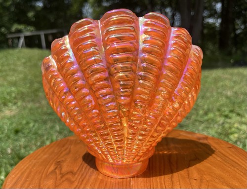 Orange Opalescent & Clear Glass Scallop Shell Light Globe Wow Color