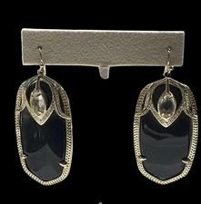 Vintage Kendra Scott Darby Black Onyx Gold Drop Pierced Earrings 
