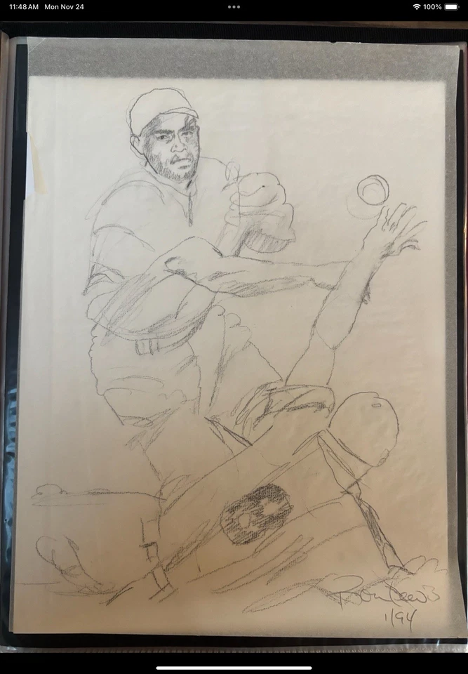 Carta de bocetos originales de Ron Lewis y postal firmada de la Liga Negra Foto 2 de 4