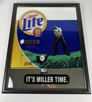Miller Lite Beer Golfing Drive Chip Putt Its Miller Time Mirror Sign - Rare