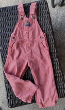 VTG 90s OshKosh Bgosh Kids 4T Denim Overalls Red White Hickory Stripe USA