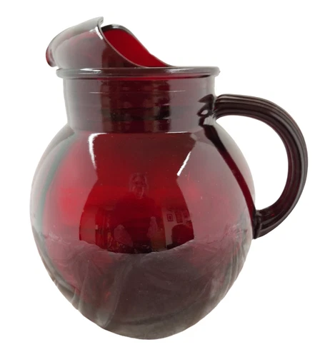96oz Vintage Anchor Hocking Royal Ruby Roly Poly 8" Pitcher also have 8 glasses