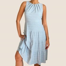 London Times | Baby blue lace sleeveless midi flowy tiered tea dress | Size 4