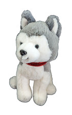 FAO Schwarz 11" Siberian Husky Puppy Dog Plush Blue Eyes Red Sparkle Collar