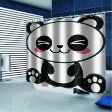 Lovely Cartoon Panda 3D Shower Curtain Waterproof Fabric Bathroom Decoration