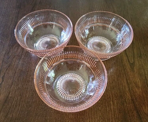Vtg Anchor Hocking Pink Coronation Footed Sherbet Dessert Bowls Set of 3