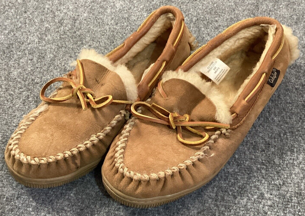 Cabelas Driving Shoes Mens M Sherpa Lined Slippers Brown Moccasins Slip On
