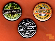 Set of three 1" Mr. Zogs Sex Wax pins buttons surfer  surfboard 