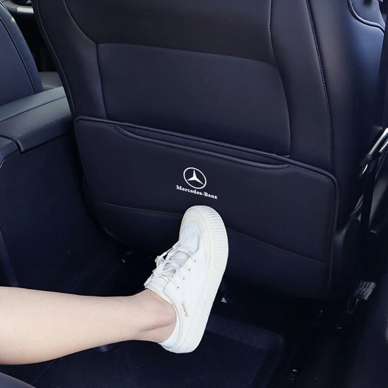 2PCS Car Seat Back Pad Mat Leather Anti-Kick Protector for Mercedes Benz Black Foto 3 de 4