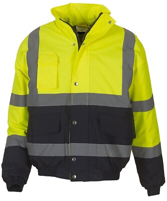 Herren Hi Viz Vis Workwear Bomberjacke wasserdicht hohe Sichtbarkeit Sicherheit zweifarbig
