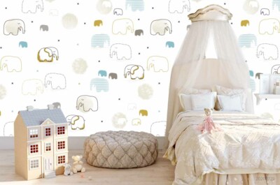 3D Cartoon Animal Elephant Self-adhesive Removable Wallpaper Murals Wall 429