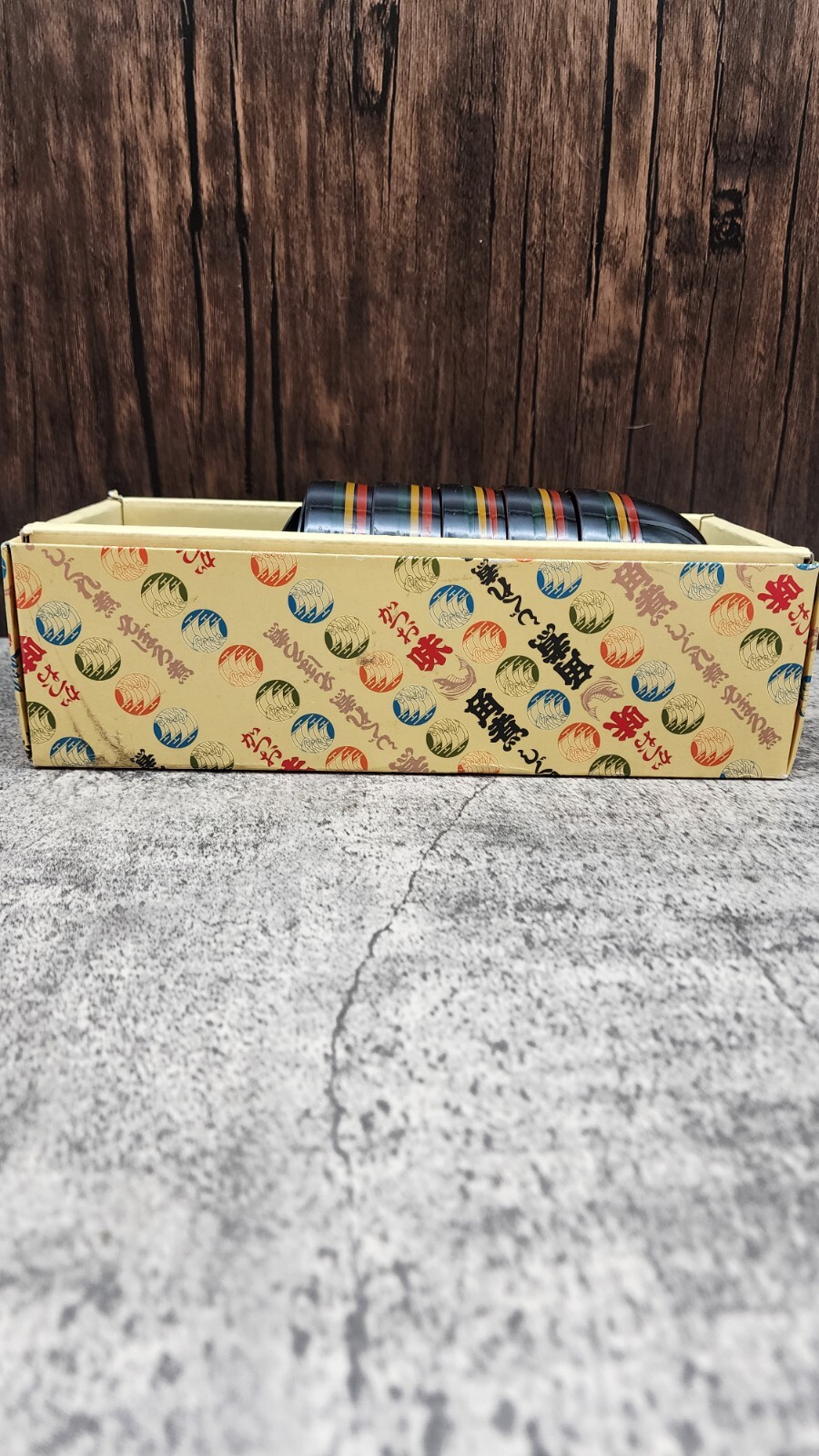 Vintage Japanese Rice And Sauce Bowls In Original Box Striped Pattern 