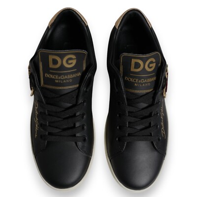 靴 04ss archive Dolce&Gabbana leather shoes DOLCE & GABBANA Shoes Black Leather Gold Red Heart Sneakers EU35