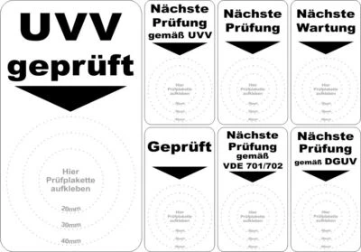 Grundplaketten Nächste Prüfung UVV Unterlage Prüfplaketten DGUV Wartung BGV D27