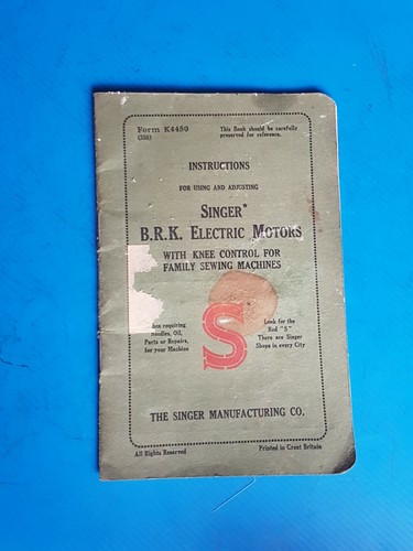 Singer Anleitung für B.R.K Elektromotoren mit Kniesteuerung Nähmaschinen