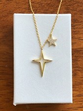 Collar con colgante de estrella y estrella del norte de plata de ley 925 circonita cúbica de oro de 7 mm/19 mm