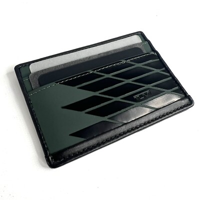 TUMI Alpha SLG Slim Card Case Dark Green and Black W/ ID Window