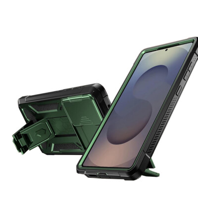 For Galaxy S25 Plus 5G Case Built in Screen Kickstand Slide Camera Cover Green